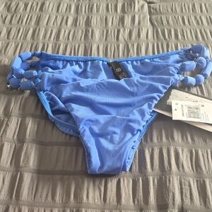 Vix Paulahermanny Blue Bikini Bottom with Beaded Straps Sz Med Nwt